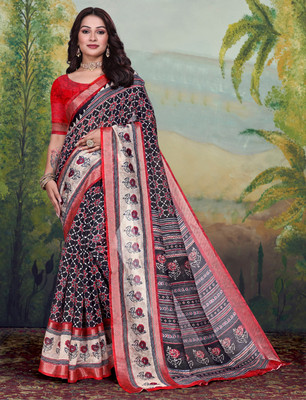 Gajal Woven Kanjivaram Pure Cotton, Cotton Linen Saree(Black)