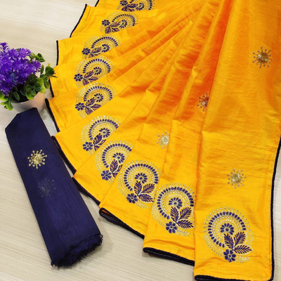 Divastri Embroidered Bollywood Art Silk Saree(Yellow)