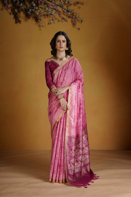 DRAVYA WOMEN Woven, Paisley, Self Design Handloom Jacquard, Art Silk Saree(Pink)