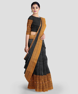 RK Creation Self Design Mysore Linen, Cotton Linen Saree(Yellow, Red)