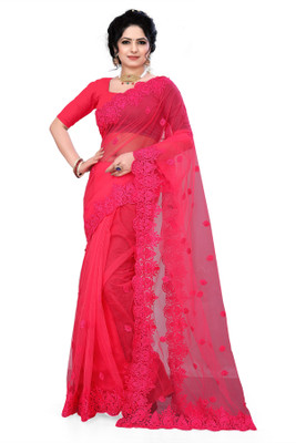 DEVKISONDESIGNER Self Design, Embroidered Bollywood Net Saree(Pink)