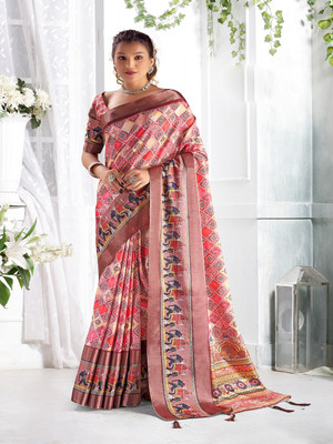 Stylum Floral Print, Digital Print Daily Wear Art Silk Saree(Orange)