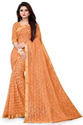 Verviza Self Design, Embellished, Embroidered Bollywood Net Saree(Beige)