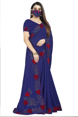 pUNYATHA CREATION Embroidered Chanderi Silk Blend Saree(Blue)