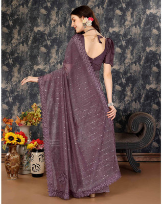 Vraggi Embellished Bollywood Lycra Blend Saree(Purple)