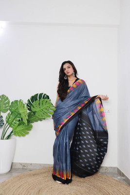 JASU CREATION Printed Bollywood Pure Cotton Saree(Grey)
