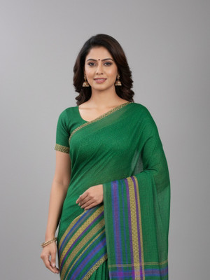 Anugrah Textile Printed Banarasi Lycra Blend, Chiffon Saree(Green)