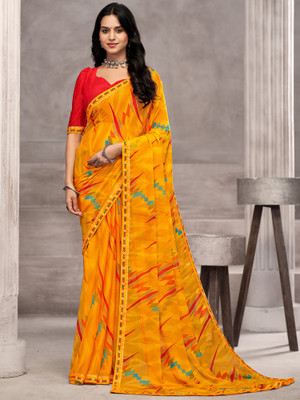 ANOUK Printed Bollywood Chiffon Saree(Yellow)