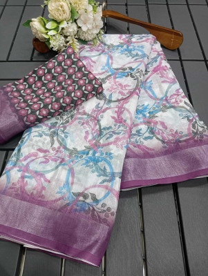 MAANVIT Printed Bollywood Cotton Silk, Cotton Linen Saree(Magenta)