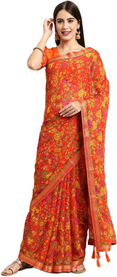 SainiVastra Digital Print Daily Wear Chiffon Saree(Orange)
