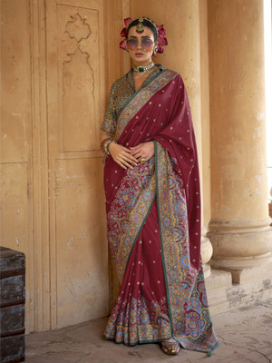Elora Woven Patola Silk Blend Saree(Maroon)