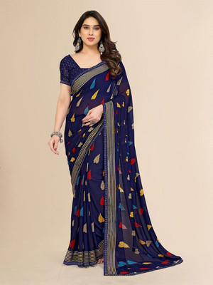 Moda Rapido Printed Bollywood Georgette Saree(Blue)