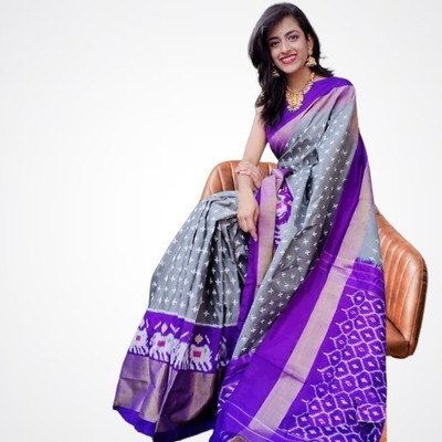 Silkbazar Printed Mysore Pure Silk Saree(Grey)