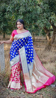 STORESIMA Self Design Banarasi Art Silk Saree(Blue)