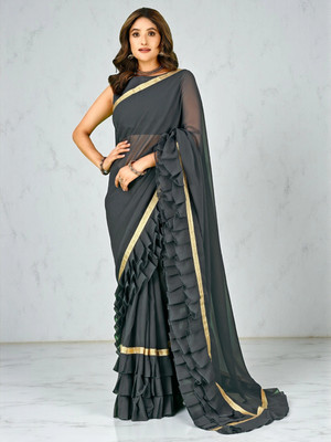 fFASHION Self Design Bollywood Georgette Saree(Grey)