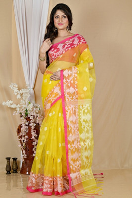 BBSaree Woven Handloom Muslin Saree(Yellow)