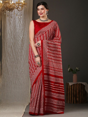 Nayu Enterprise Digital Print Bollywood Cotton Linen Saree(Maroon)