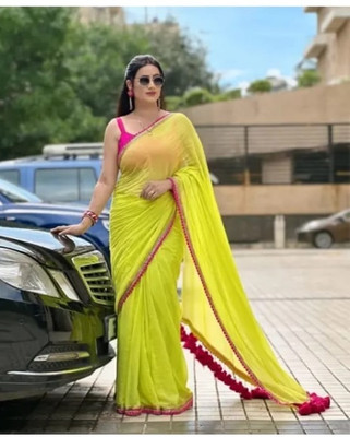 DAKSH Solid/Plain Bollywood Chiffon, Georgette Saree(Light Green)