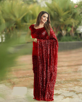 kamaldesigner Embroidered Bollywood Georgette Saree(Red)
