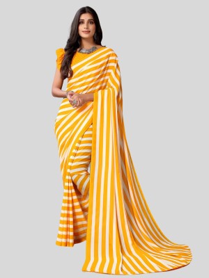 The Textile Hub Striped Bollywood Georgette Saree(Yellow)