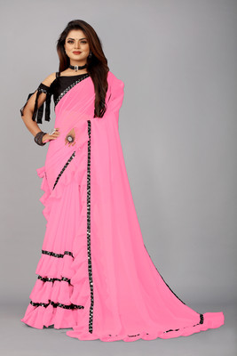 Maruti Creation Self Design, Solid/Plain, Digital Print, Dyed Bollywood Georgette, Chiffon Saree(Pink)