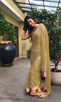 Sareez House Solid/Plain Daily Wear Chiffon Saree(Beige)