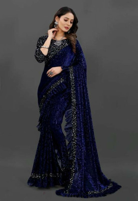 TRIMURTIPRINTS Self Design Bollywood Lycra Blend Saree(Blue)