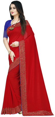 pUNYATHA CREATION Self Design Chanderi Art Silk Saree(Red)