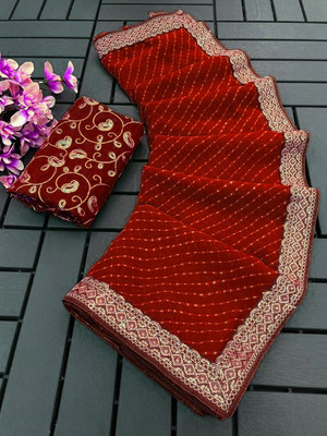 MAVTAR01 Embroidered Bandhani Georgette Saree(Red)