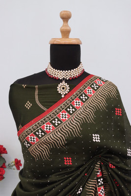 MIYANIFAB Embroidered Bollywood Silk Blend Saree(Dark Green)