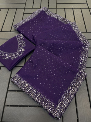 VarniRaaj Fashion Embellished Bollywood Supernet Saree(Purple)