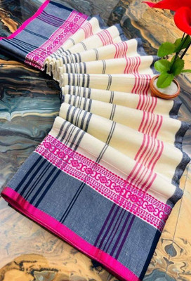 BiswasTextiles Self Design Handloom Cotton Blend Saree(Dark Blue)