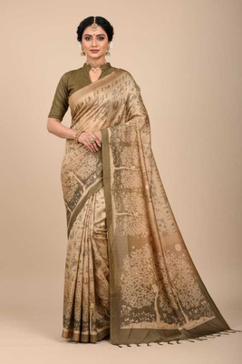 K 5 FASHION Digital Print Bollywood Cotton Silk Saree(Light Green)