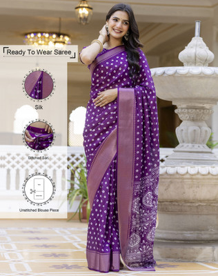 Tasrika Printed, Woven, Embellished Bollywood Silk Blend Saree(Purple)
