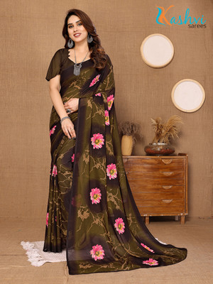 kashvi sarees Floral Print Bollywood Georgette Saree(Dark Green, Brown)