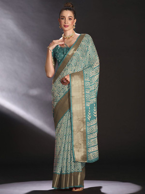 Anouk Rustic Printed Chinnalapattu Art Silk Saree(Blue)