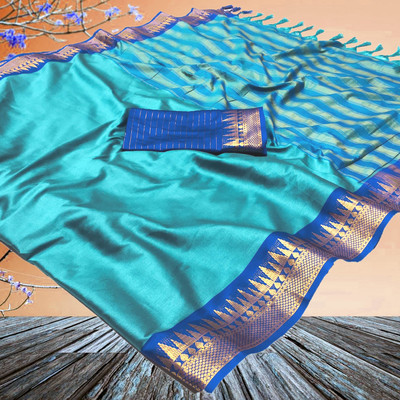 LIMBADI Woven Kanjivaram Cotton Silk Saree(Light Green)