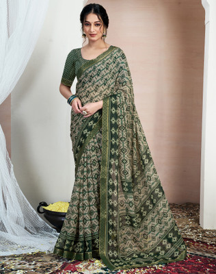 Divastri Geometric Print, Printed, Embellished Bollywood Chiffon, Georgette Saree(Green)