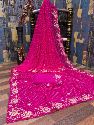 gajanand creation Embroidered Bandhani Georgette Saree(Pink)