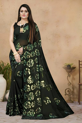 LADY SHOPI Embroidered Bollywood Georgette Saree(Black)