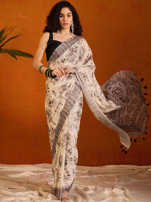 Anouk Rustic Printed Daily Wear Georgette Saree(Cream)