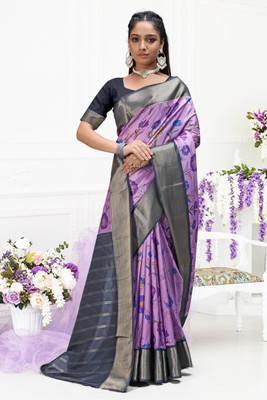 DHARMRAJ ENTERPRISE Digital Print Kalamkari Crepe Saree(Purple)