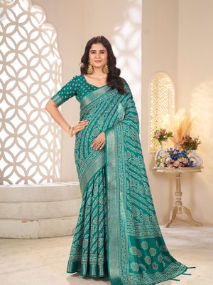 HouseOfCommon Printed Bandhani Art Silk Saree(Light Blue)