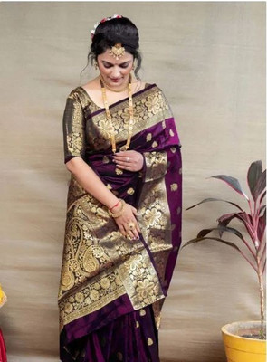 DurveshSari Embroidered Banarasi Cotton Silk Saree(Maroon)