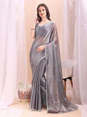HERVALLY Embellished Bollywood Jimmy choo Saree(Grey)