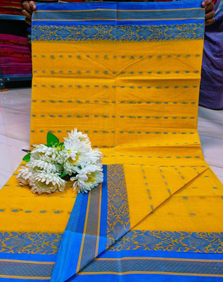 BiswasTextiles Self Design Handloom Pure Cotton Saree(Yellow)