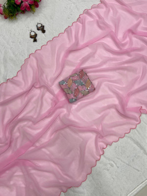 SICHYAH Solid/Plain Bollywood Georgette Saree(Pink)