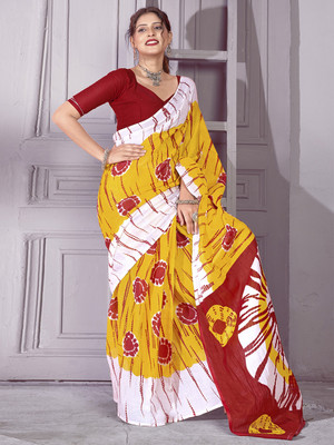Tasrika Printed Bollywood Cotton Blend Saree(Yellow)