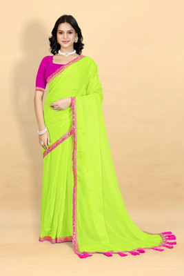 Amavii Solid/Plain Bollywood Georgette Saree(Light Green)