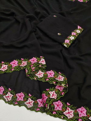 GOLDOLL FAB Embroidered Bollywood Georgette Saree(Black)